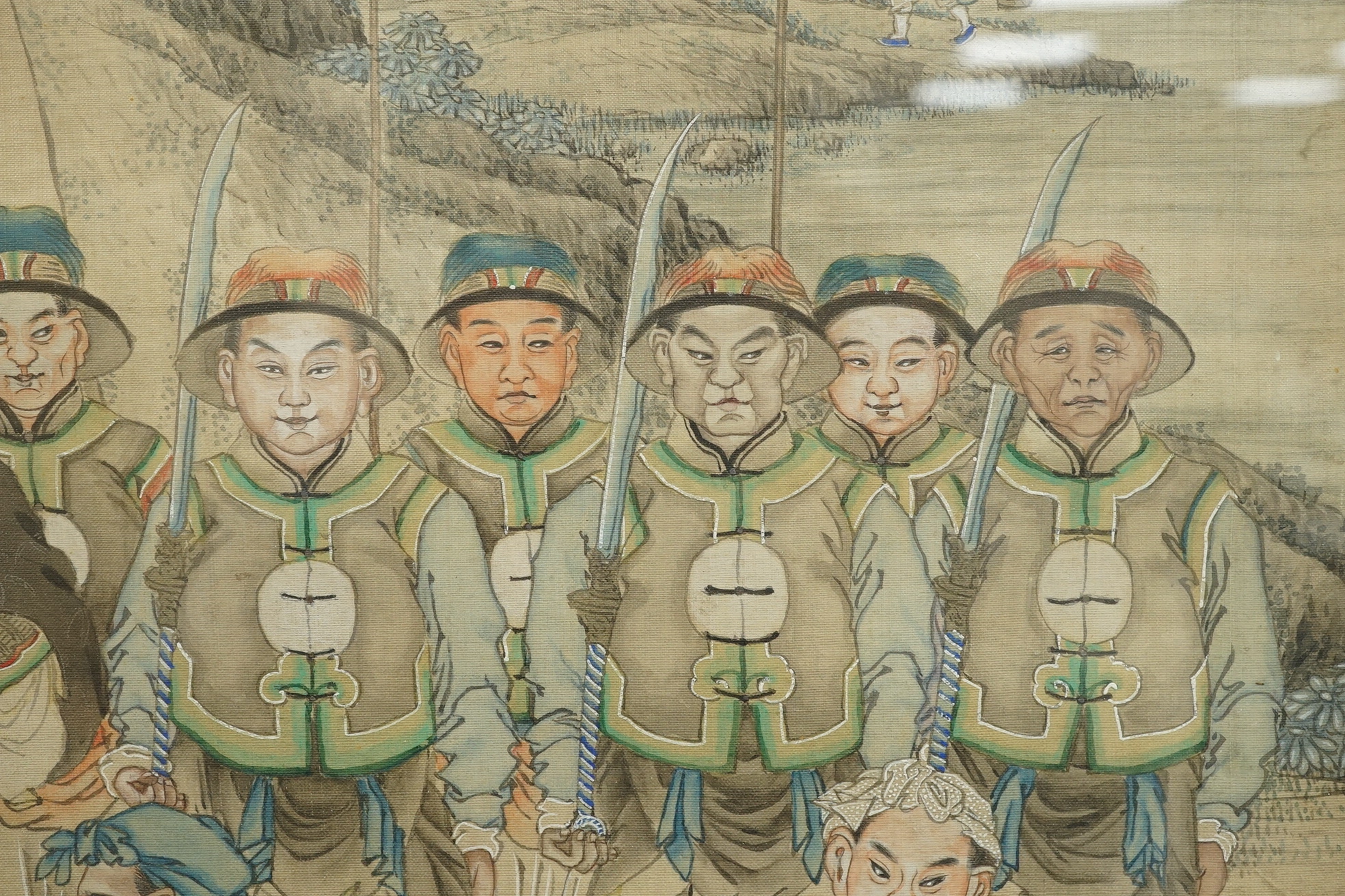 Chinese School , (late 19th century), Princes from the dominions paying homage to the Emperor, ink and watercolour on silk, calligraphic inscription, 79.5cm x 79.5cm